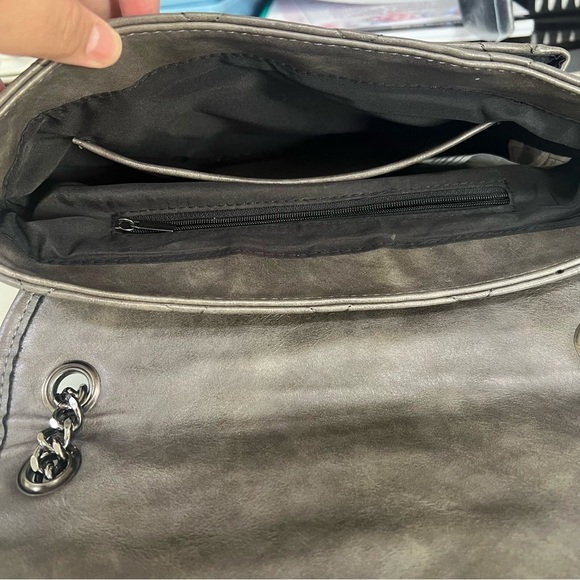 ALDO Charcoal Gray Stitched Shoulder Bag Metal Chain Crossbody Bag Streetwear - Picture 12 of 14